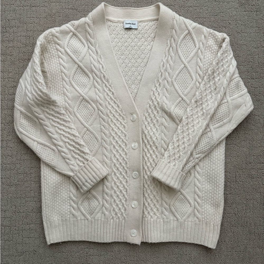 Aritzia Peggy Cable Knit Cream Cardigan